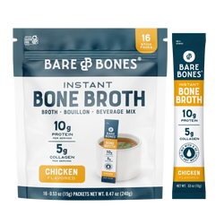 Bare Bones Instant Beef Bone Broth 16-count package — rich and savory broth mix
