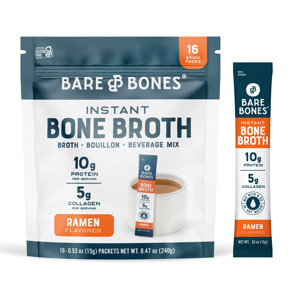 Bare Bones Instant Ramen Bone Broth 16-count package — rich and savory broth mix