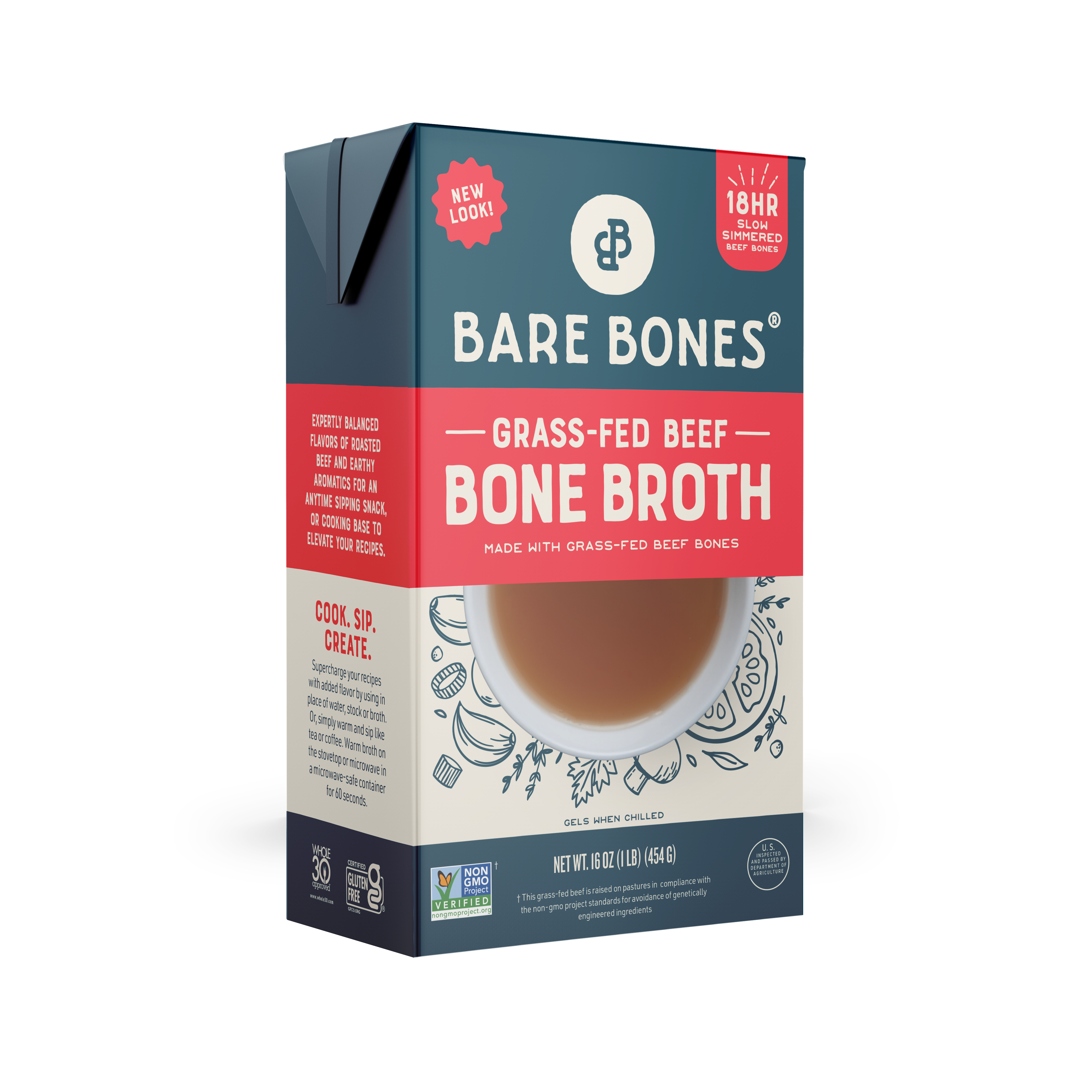 Bare Bones Beef Bone Broth for Cooking and Sipping, 16 oz (Pack of 6)